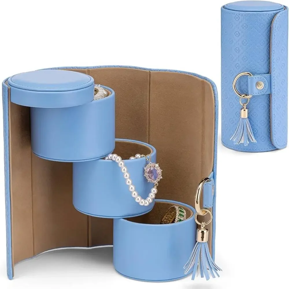 Vlando Travel Jewelry Organizer 3-Layer Jewelry Storage Box Baby Pale Blue EUC